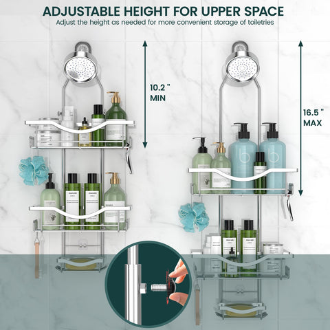 Reinhardt adjustable height caddy fits compact and spacious showers for personalized storage