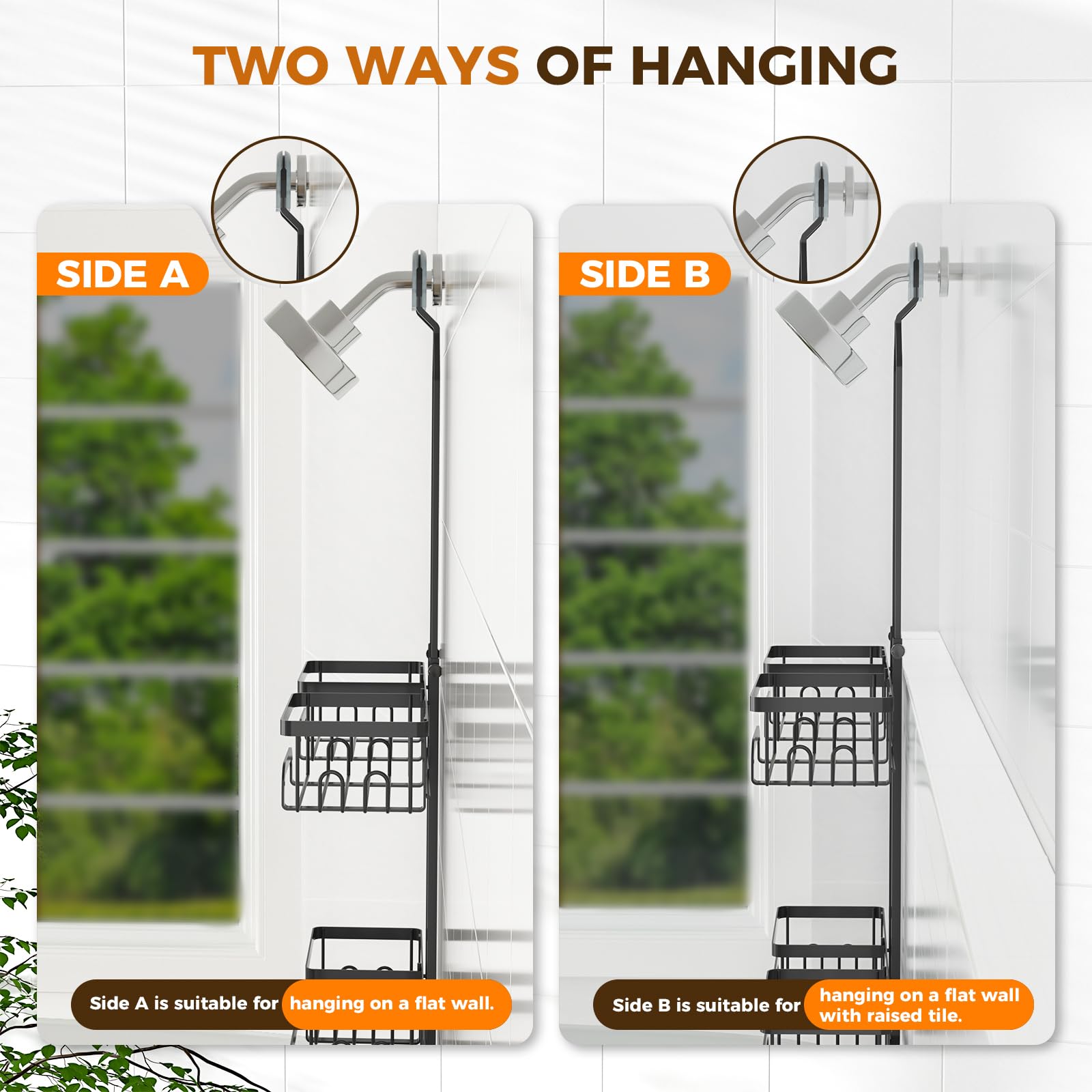REINHARDT shower caddy durable up to 40 lbs maintaining stability