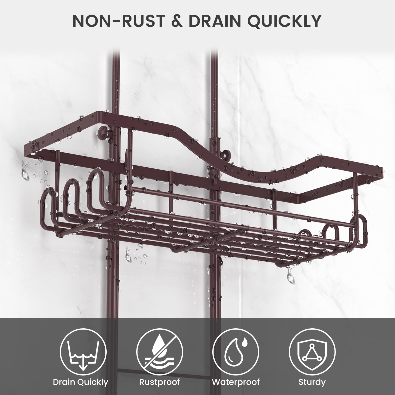 REINHARDT shower caddy large capacity holds shampoo, conditioner, soap and towels