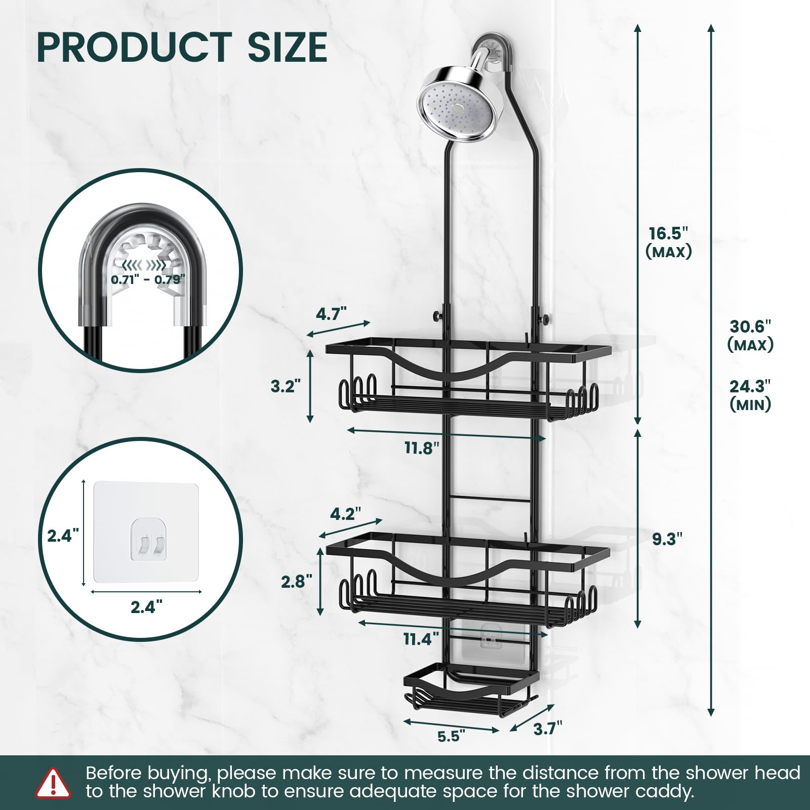 REINHARDT multiple hooks accommodate towels, razors, and accessories