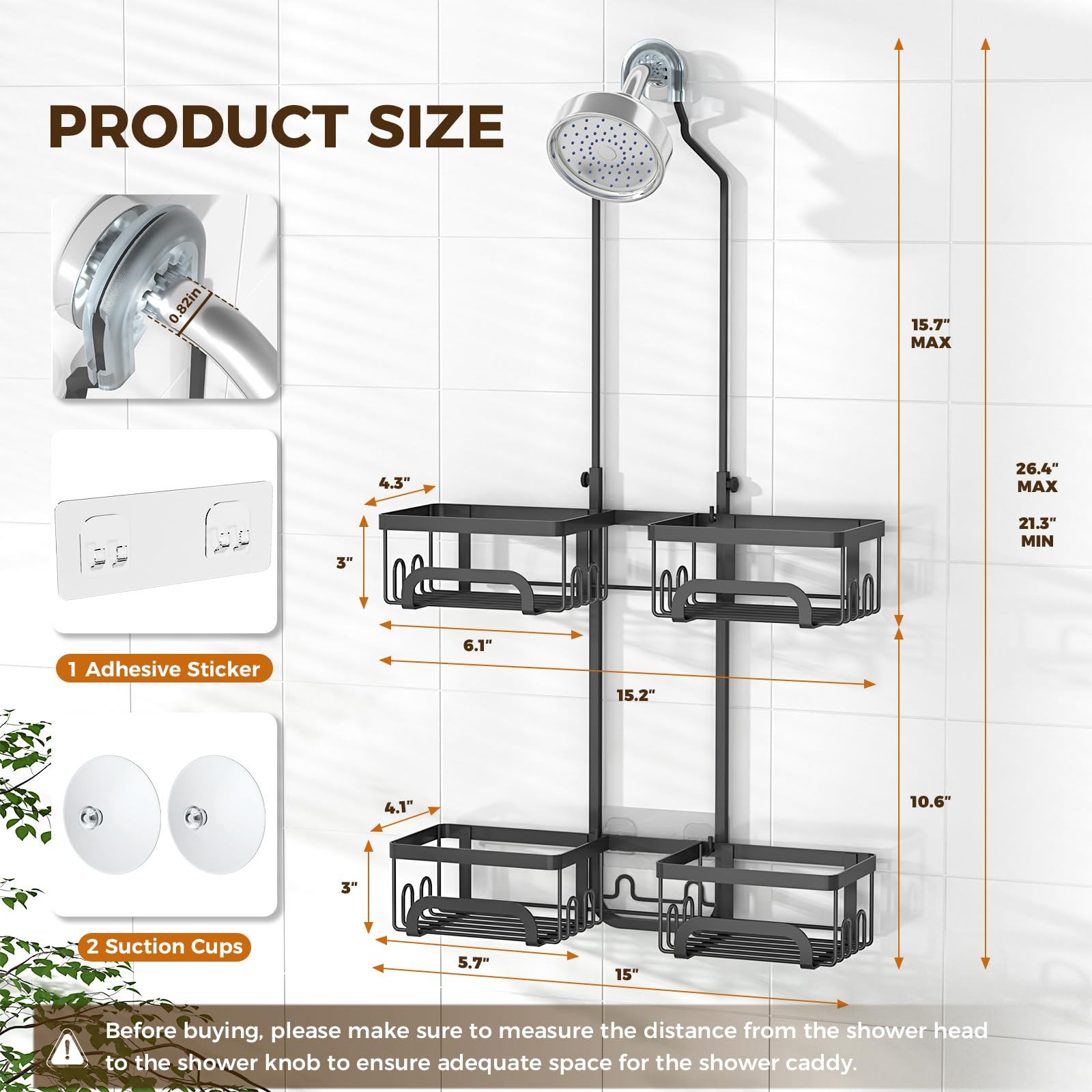 REINHARDT shower caddy includes razor hooks for organization