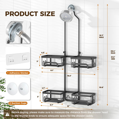 REINHARDT shower caddy includes razor hooks for organization