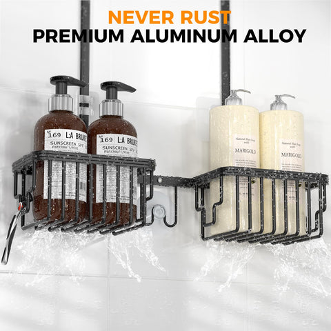 Rustproof aluminum REINHARDT shower caddy with sleek black finish