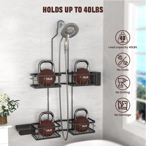 REINHARDT rustproof stainless steel caddy withstands humid bathroom conditions.