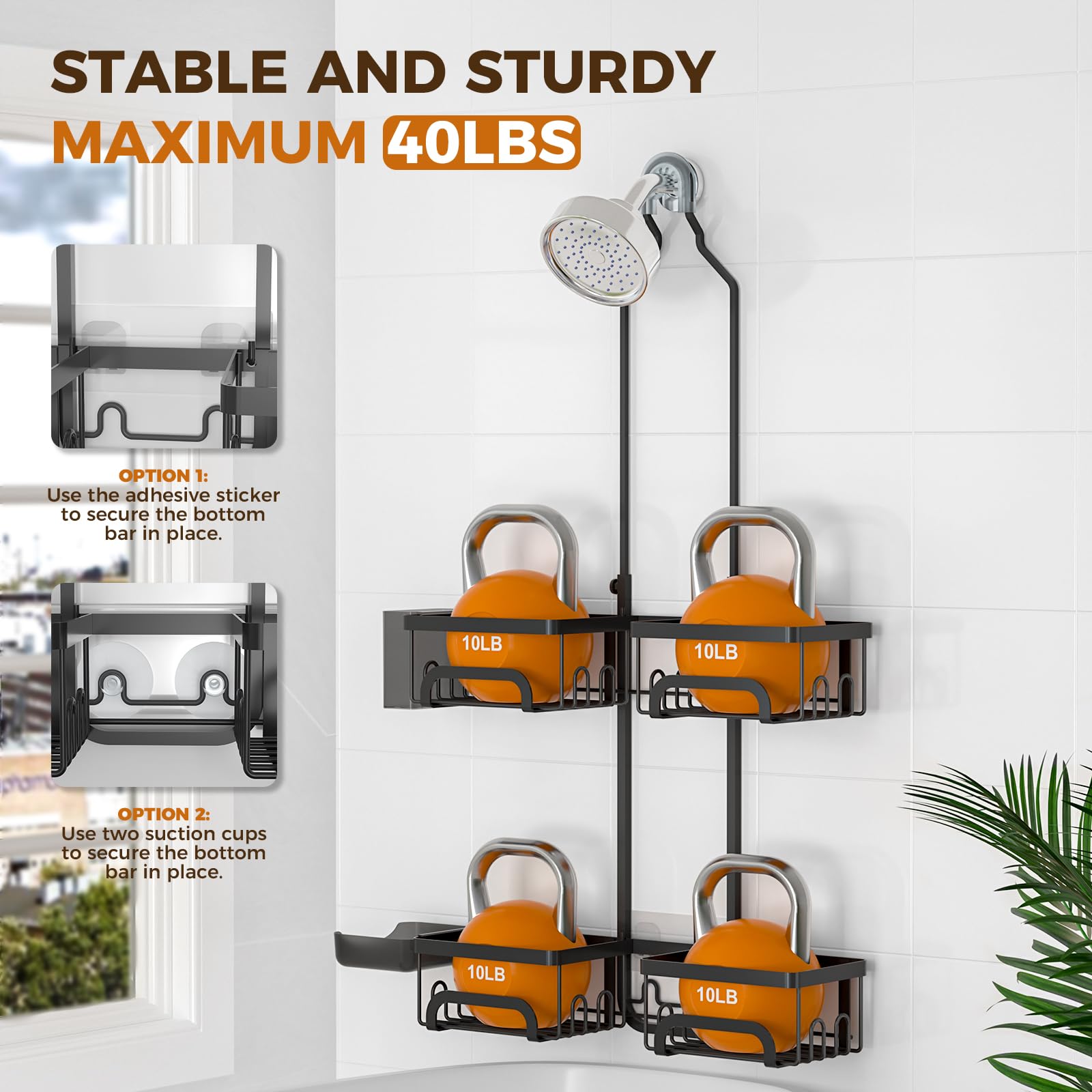 REINHARDT shower caddy rustproof materials resist humidity and corrosion