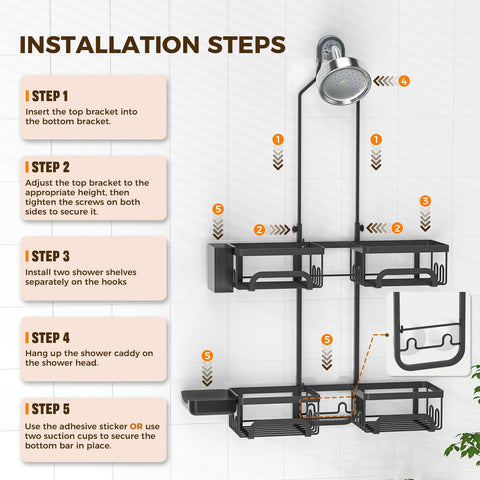 REINHARDT shower caddy tool-free mount for quick setup