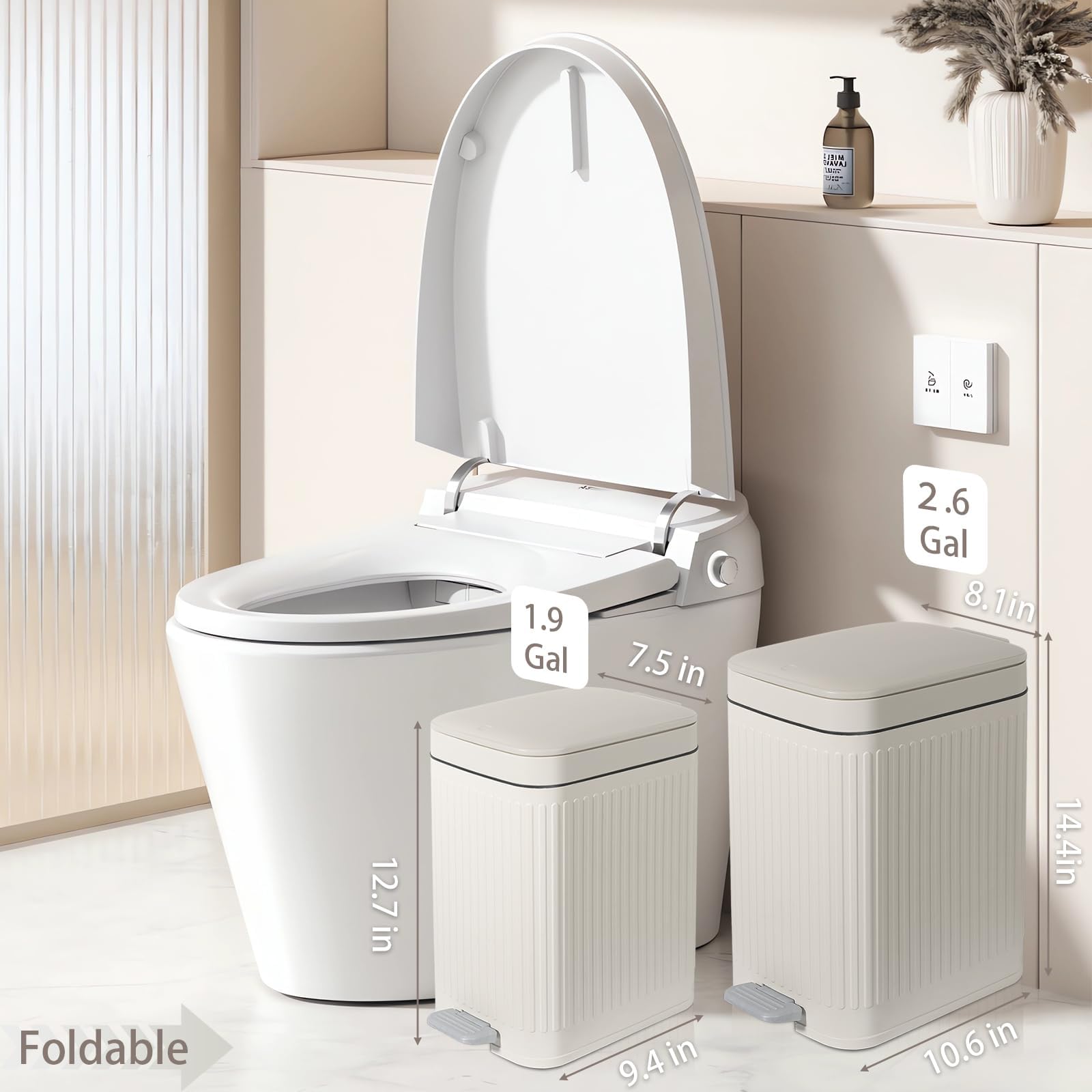 rejomiik bathroom trash can soft-close lid reduces noise and odors
