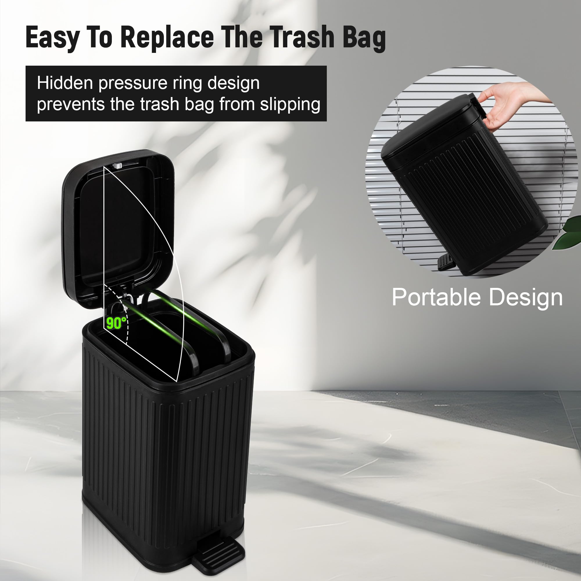 Rejomiik BPA-free plastic trash can offers durable, easy cleaning