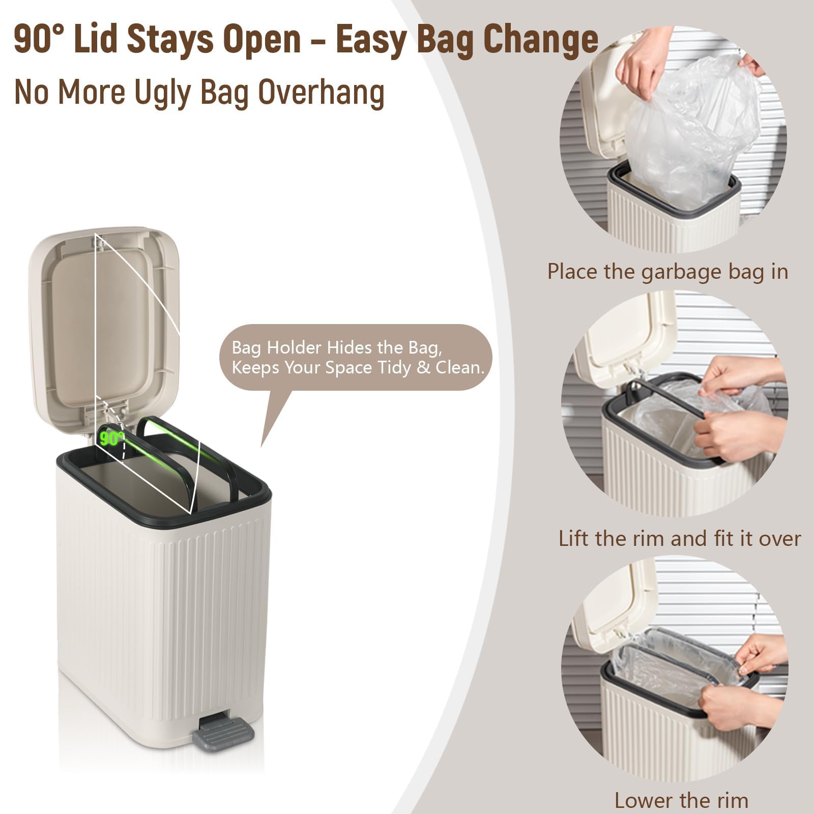 rejomiik off-white trash can complements bathrooms and small spaces