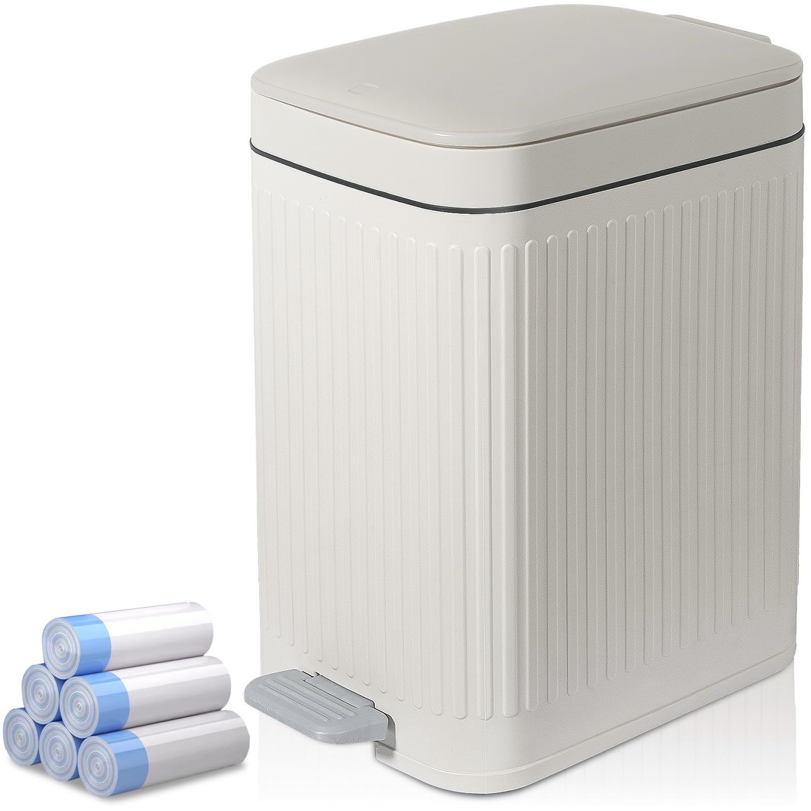 rejomiik small bathroom trash can with pedal lid for hands-free disposal