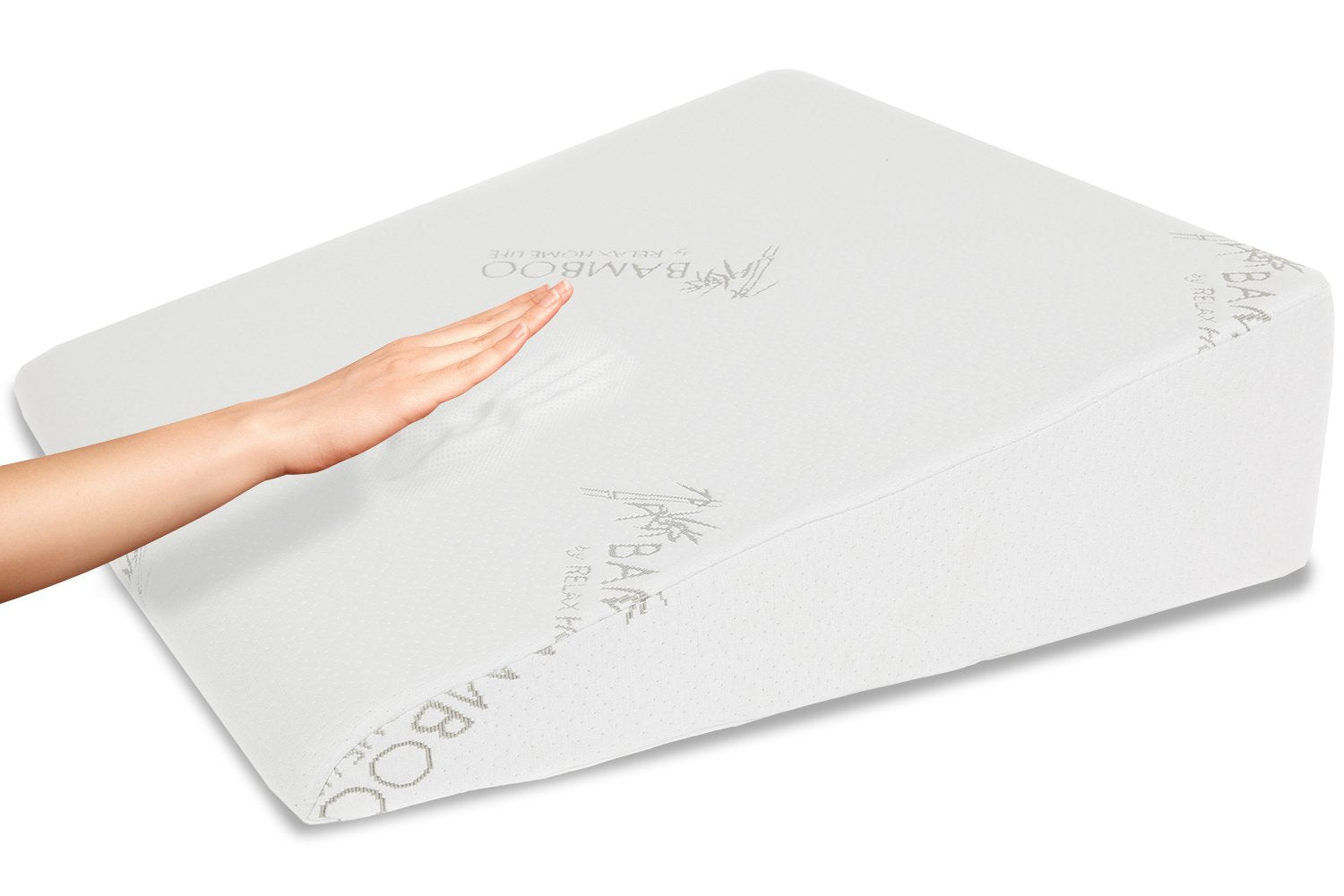 Relax HOME LIFE bed wedge pillow in use for sleeping with elevated position.