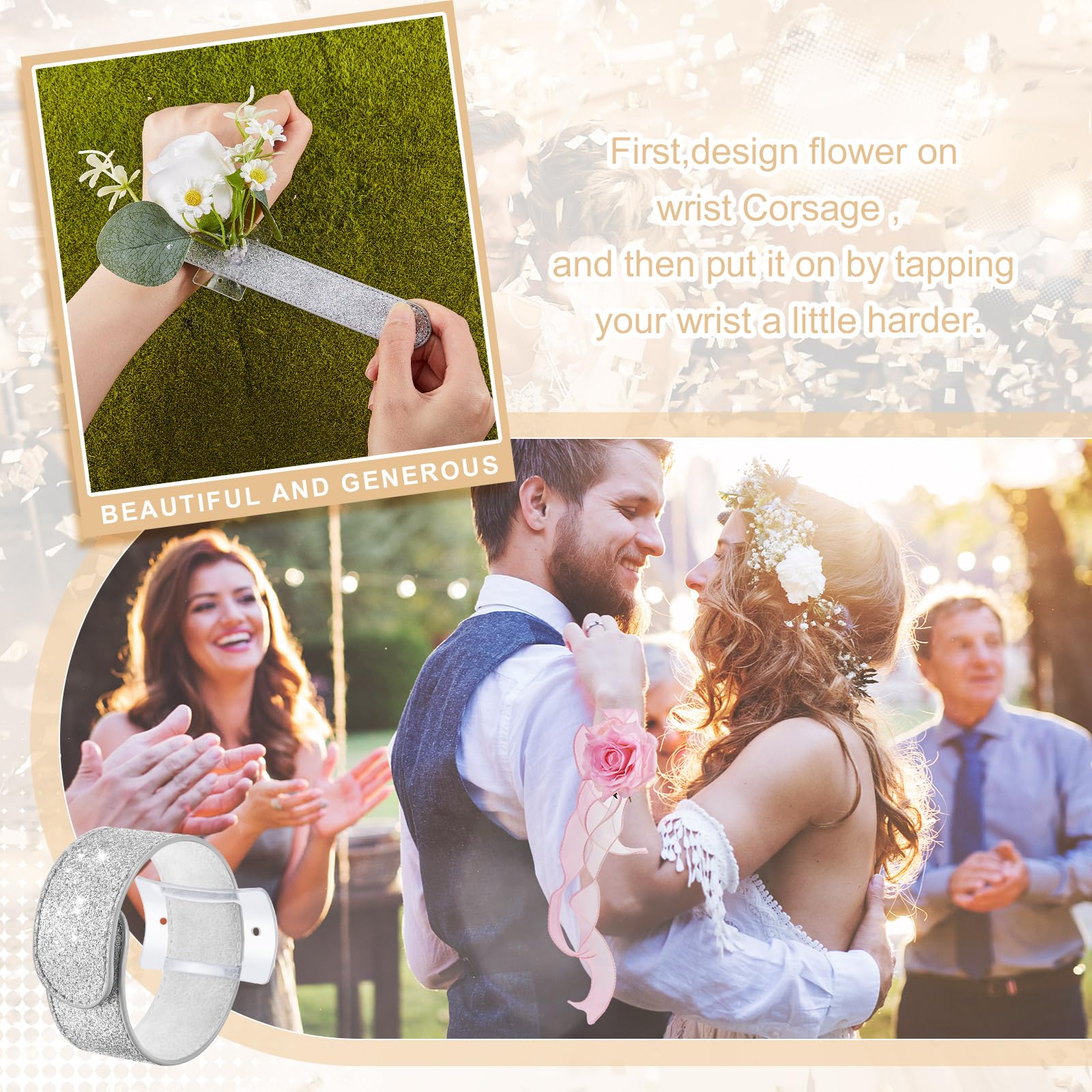 Relaxgiant silver glitter front-back cuff, versatile style for formal events.