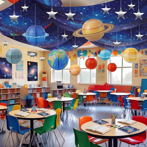 Relaxgiant space ceiling banner set creates a dramatic galaxy backdrop for VBS