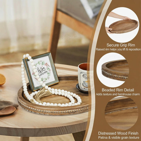 Relaxing Garden 58-inch bead garland wrapped around candles adds soft farmhouse charm.