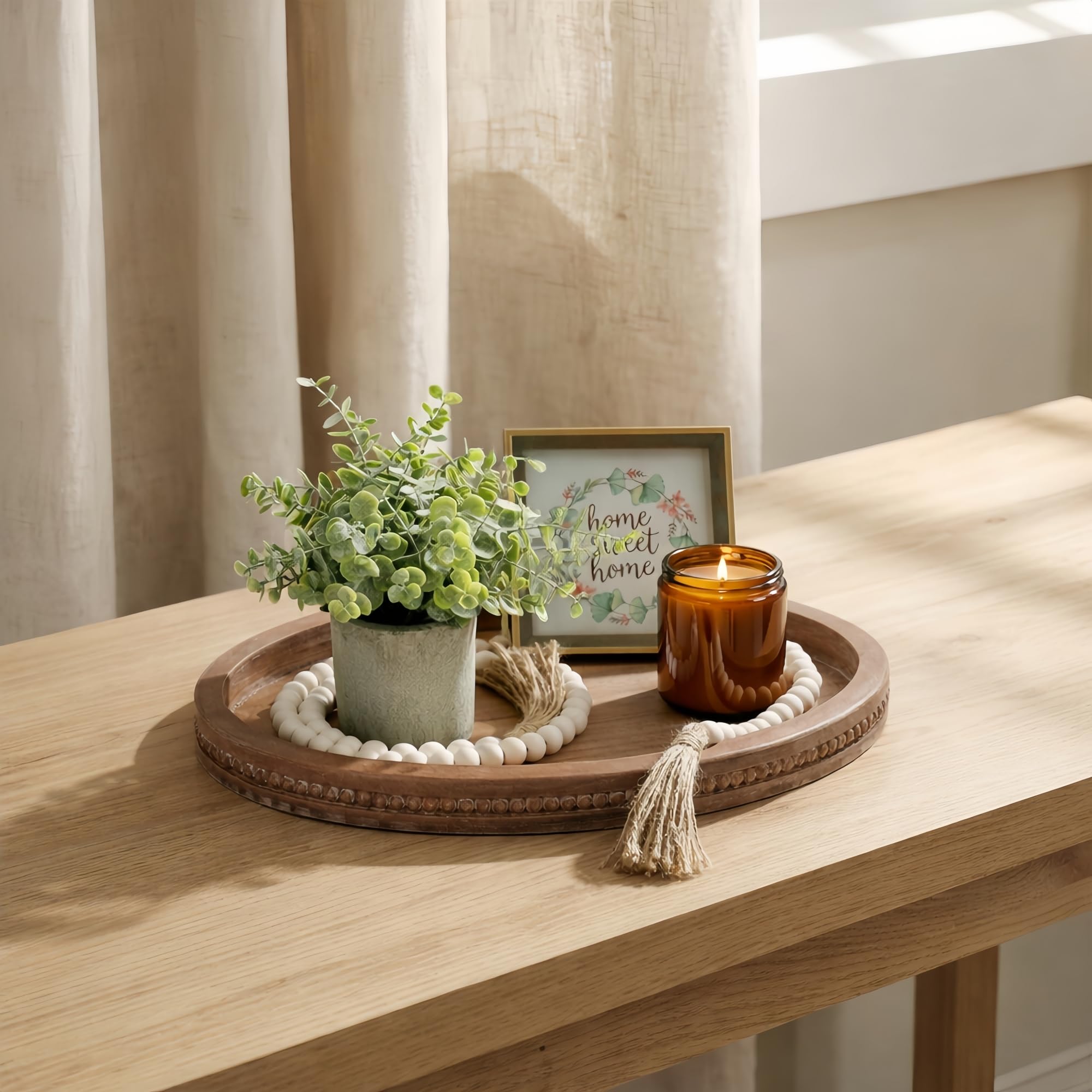 Relaxing Garden decor tray designed for candles, books, and small accents.
