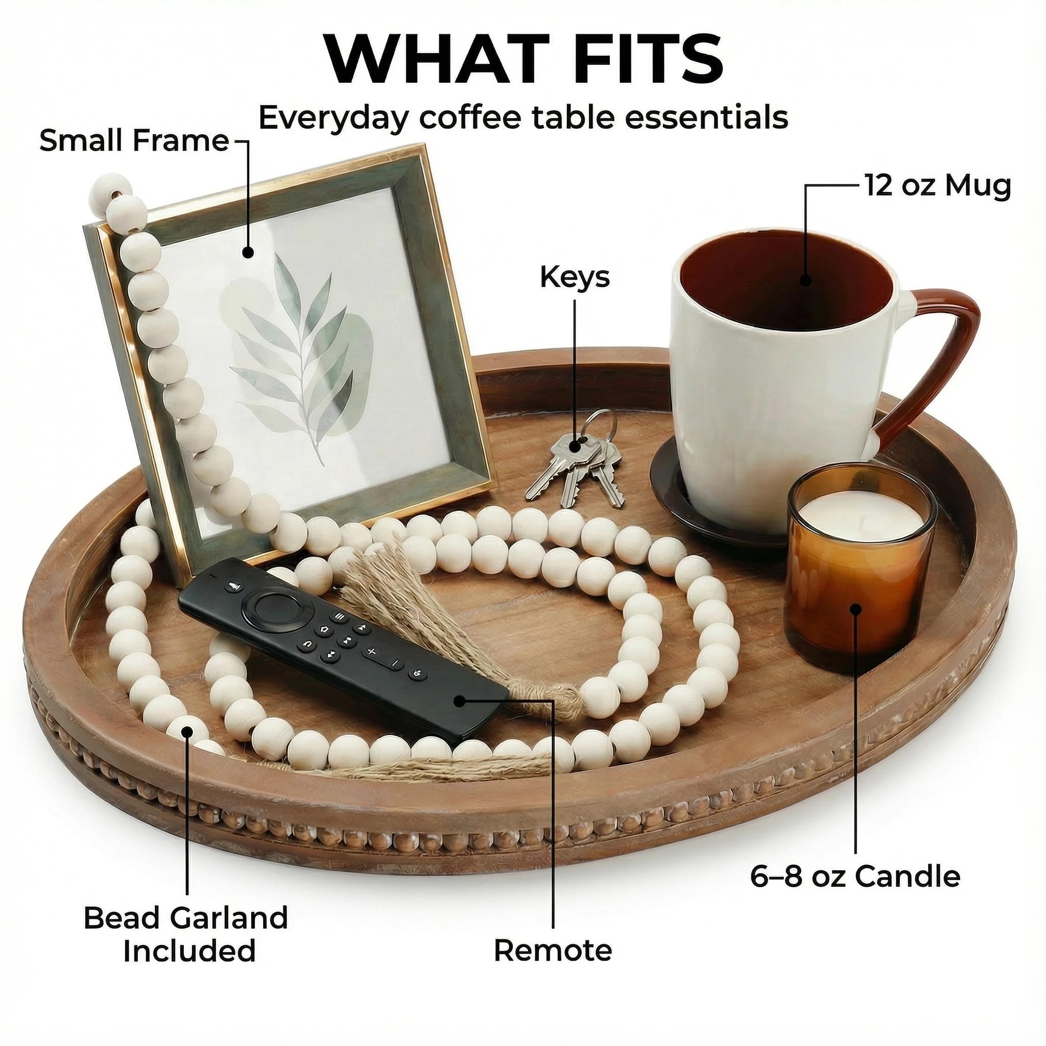 Relaxing Garden coffee table styling tray helps group small decor pieces neatly.
