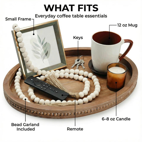 Relaxing Garden coffee table styling tray helps group small decor pieces neatly.