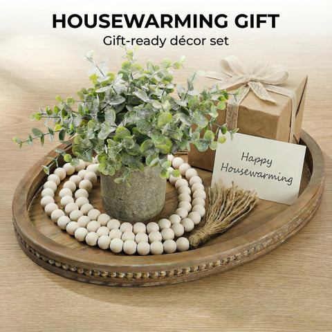 Relaxing Garden oval tray combined with bead garland offers stylish layering options.