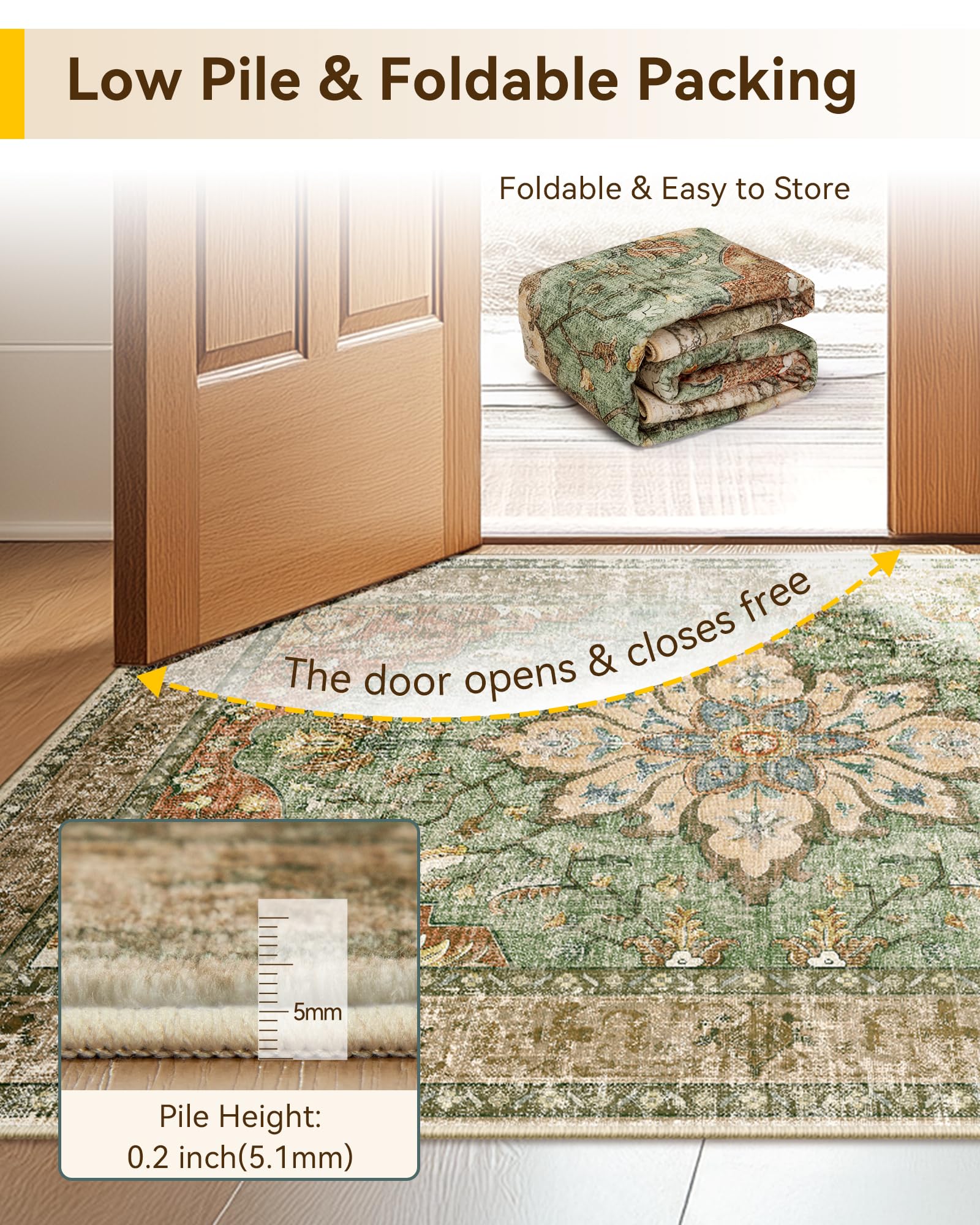 RELEANY 2x5 runner suitable for kitchen, hallway, or bedroom