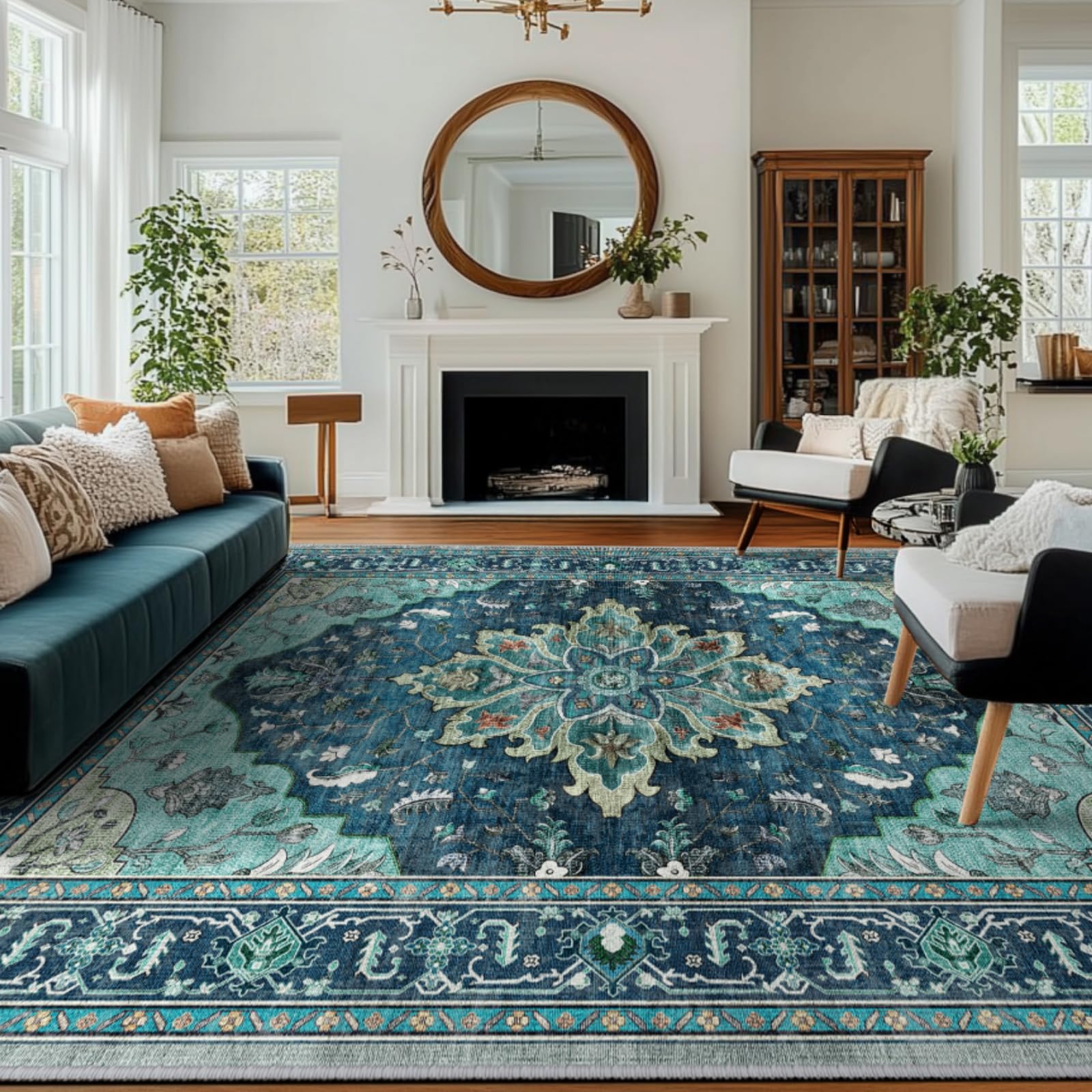 RELEANY 8x10 area rug showing washable non-slip surface for busy living spaces