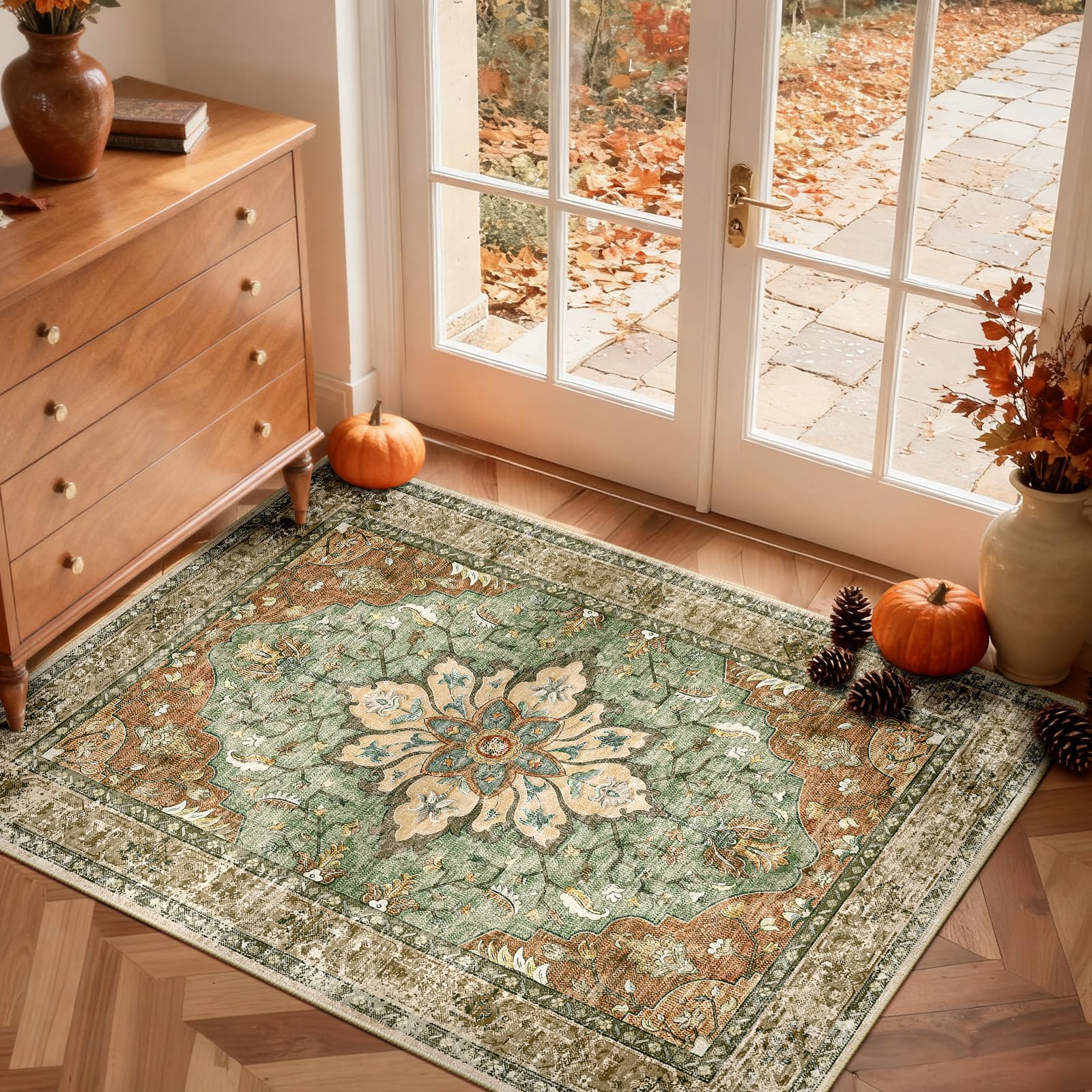 RELEANY distressed floral pattern adds vintage charm to bedrooms and living rooms