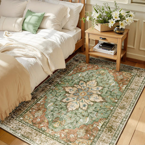 RELEANY area rug with floral vintage medallion adds timeless living room style