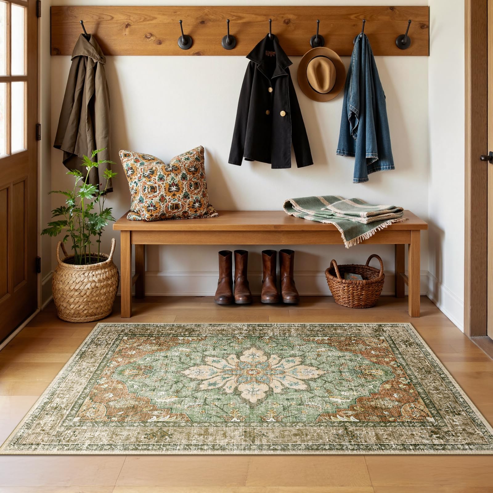 RELEANY area rug non-slip back keeps high-traffic spaces steady and safe