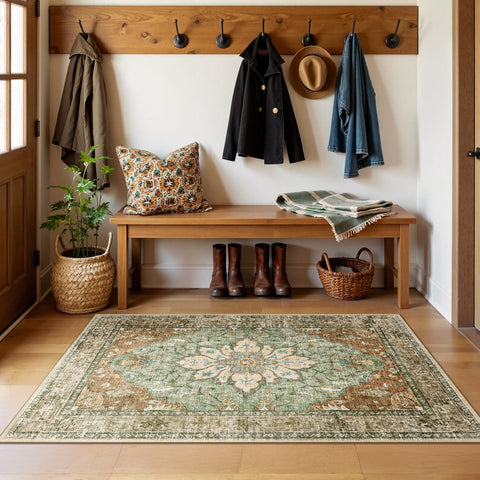 RELEANY area rug non-slip back keeps high-traffic spaces steady and safe