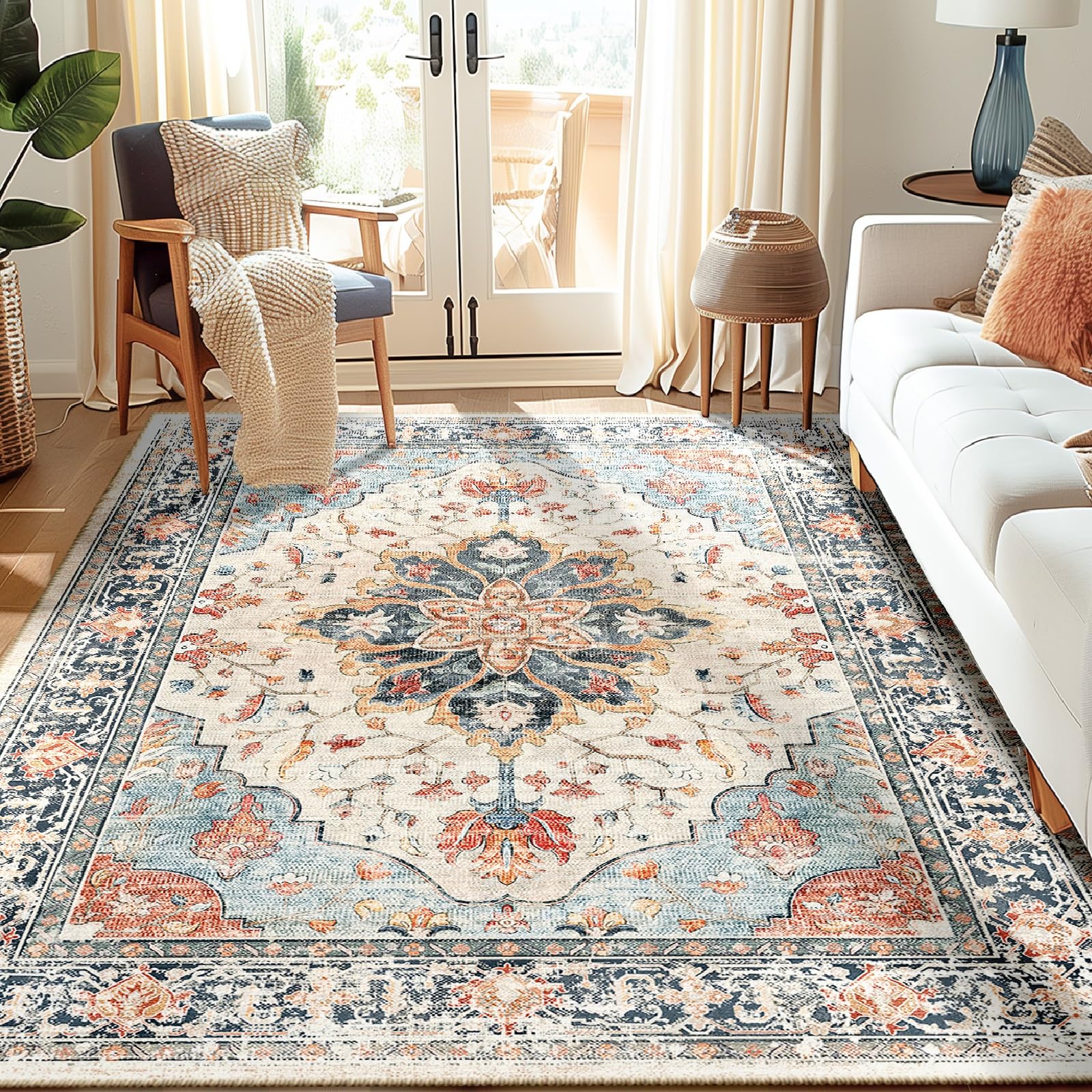 RELEANY floral distress pattern area rug adds vintage charm to living rooms