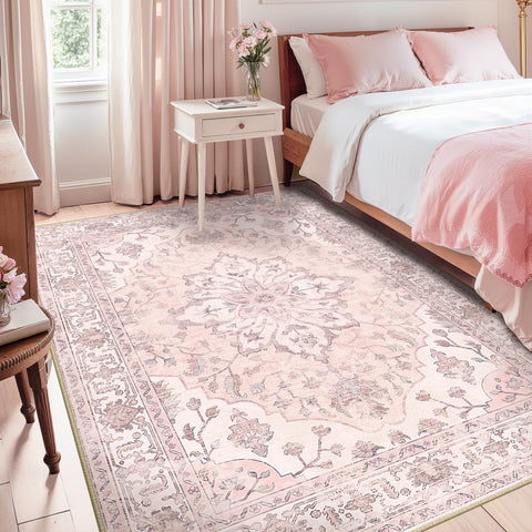 RELEANY area rug medallion pink grey, versatile centerpiece for living rooms and bedrooms.