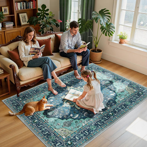 RELEANY area rug soft low-pile surface supports comfortable daily use.