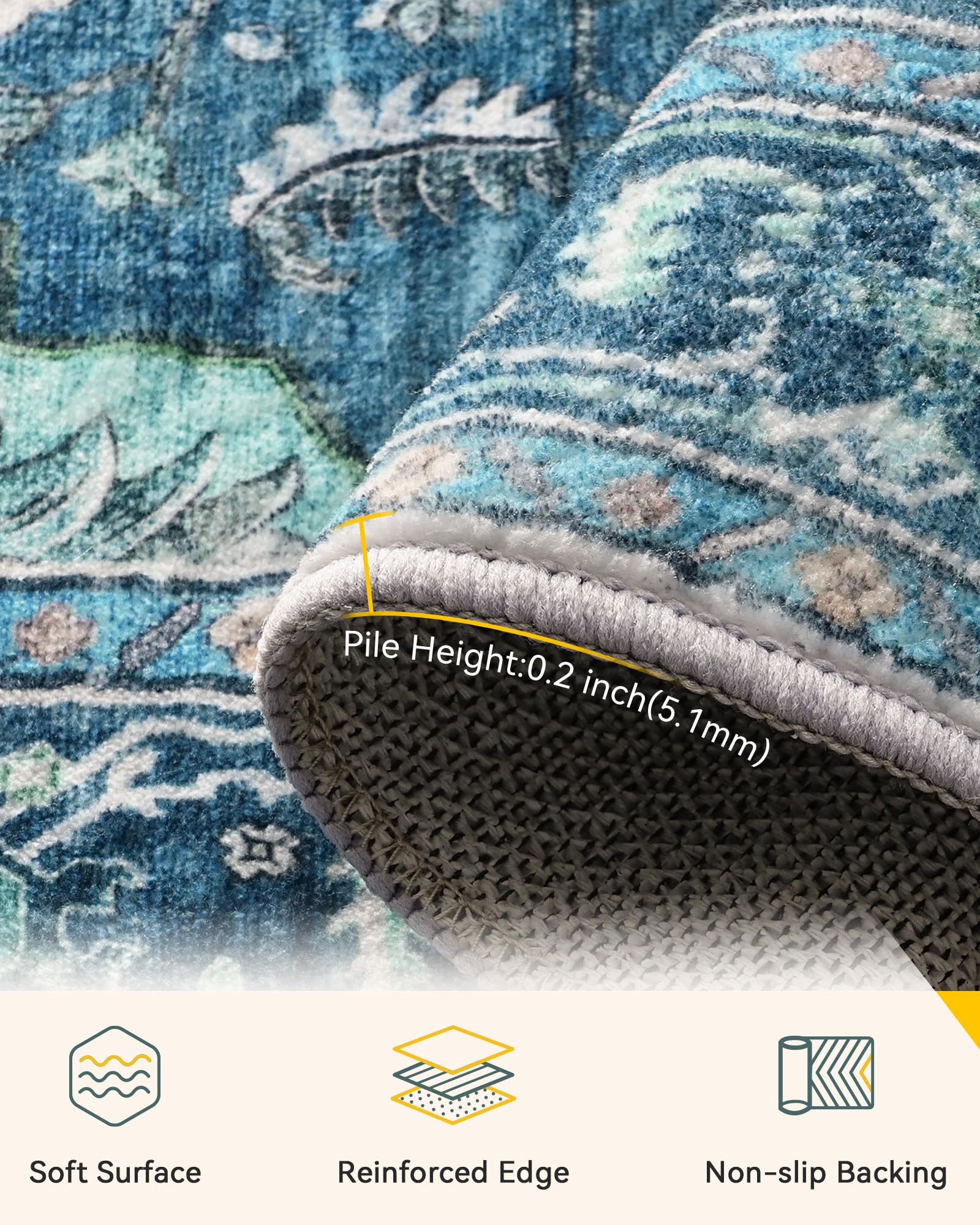 RELEANY area rug teal lake blue color brightens dining rooms and entries.