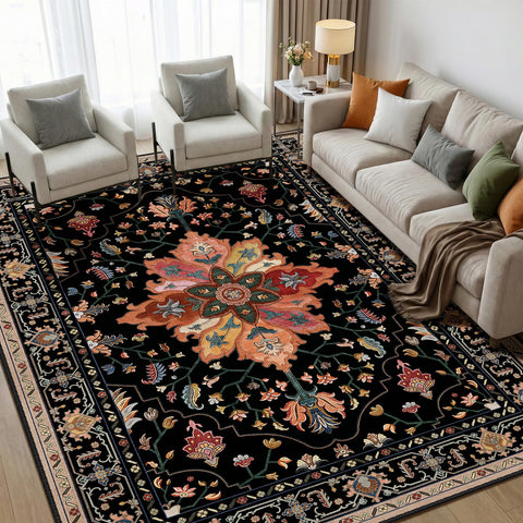 RELEANY area rug with floral medallion design featuring a non-slip backing for safer living spaces
