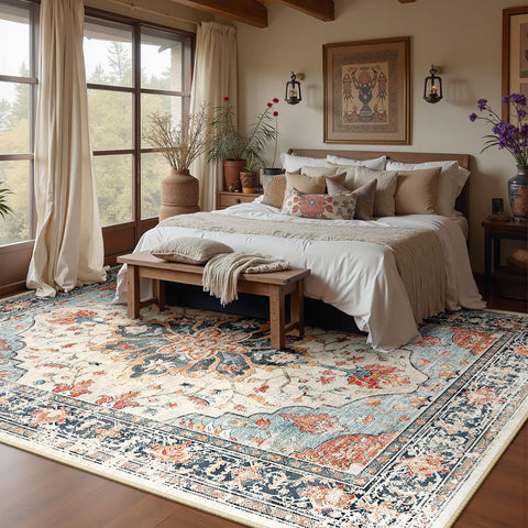 RELEANY vintage distress print rug with soft pile and pattern