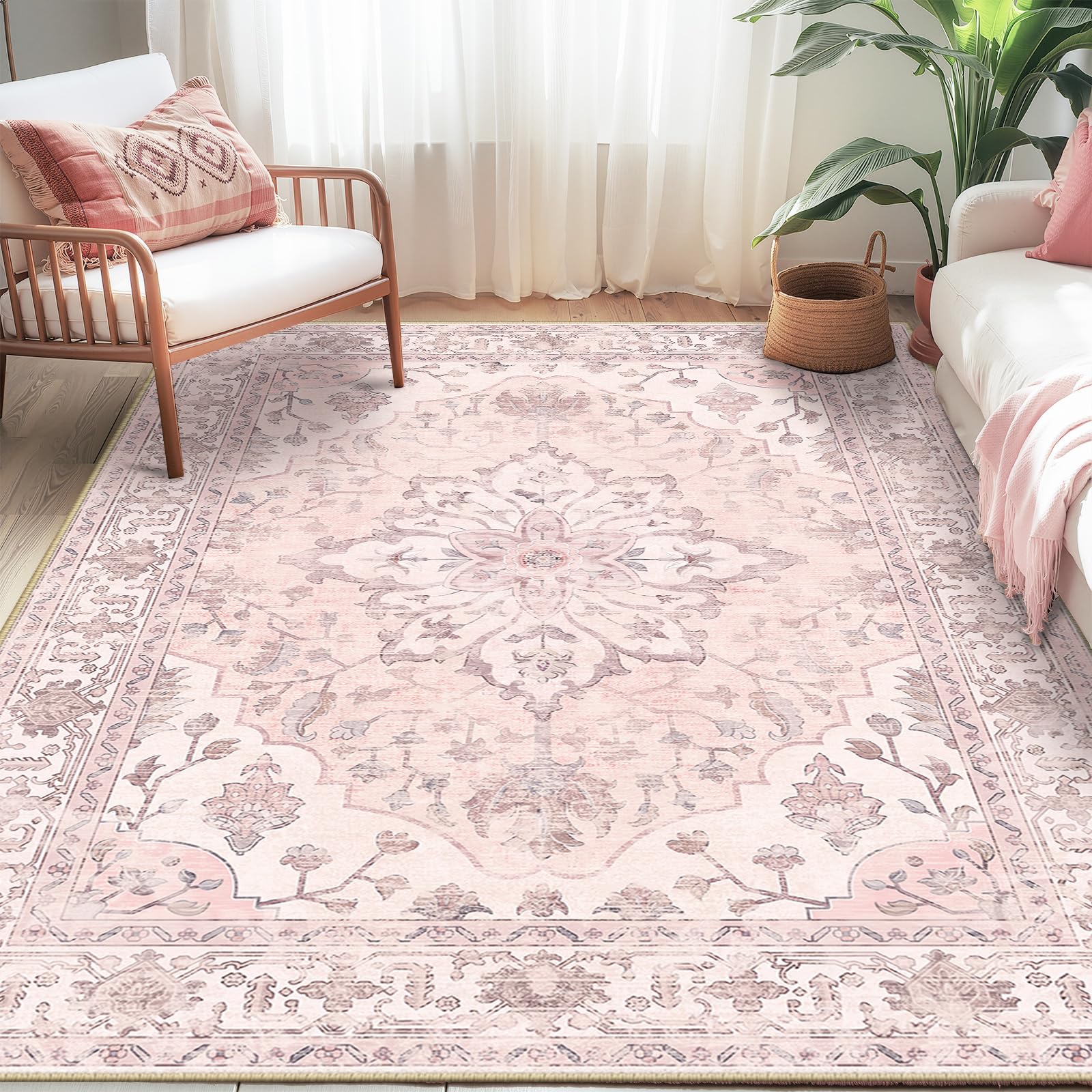 RELEANY rug with non-slip backing for secure placement on smooth floors.