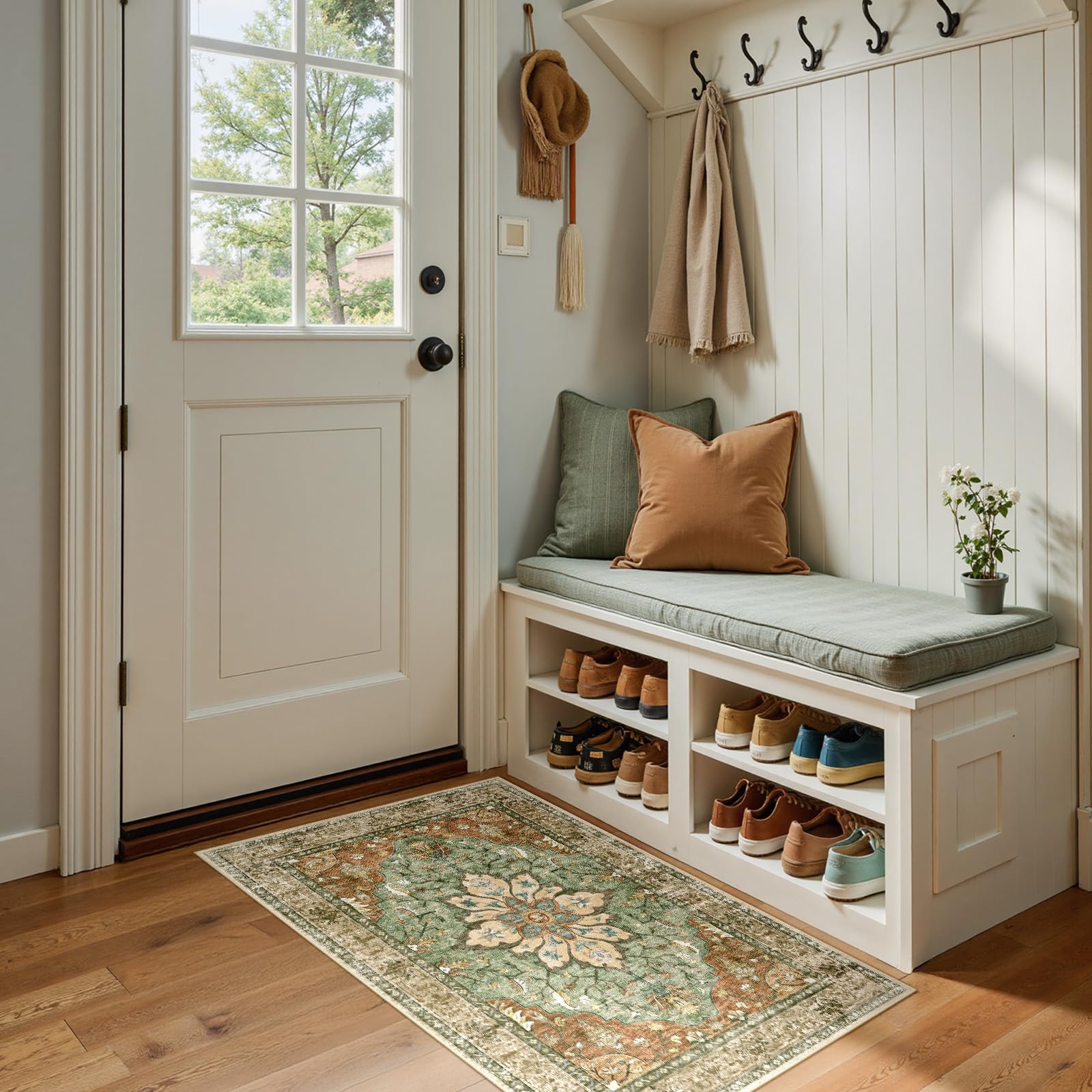 RELEANY area rug 2x4 kitchen rug with non-slip backing for safe entrances.