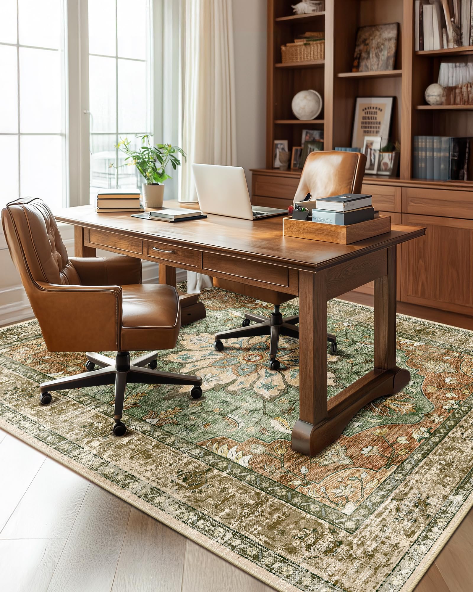 RELEANY area rug neutral brown distressed medallion complements neutral decor