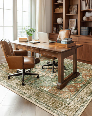 RELEANY area rug neutral brown distressed medallion complements neutral decor