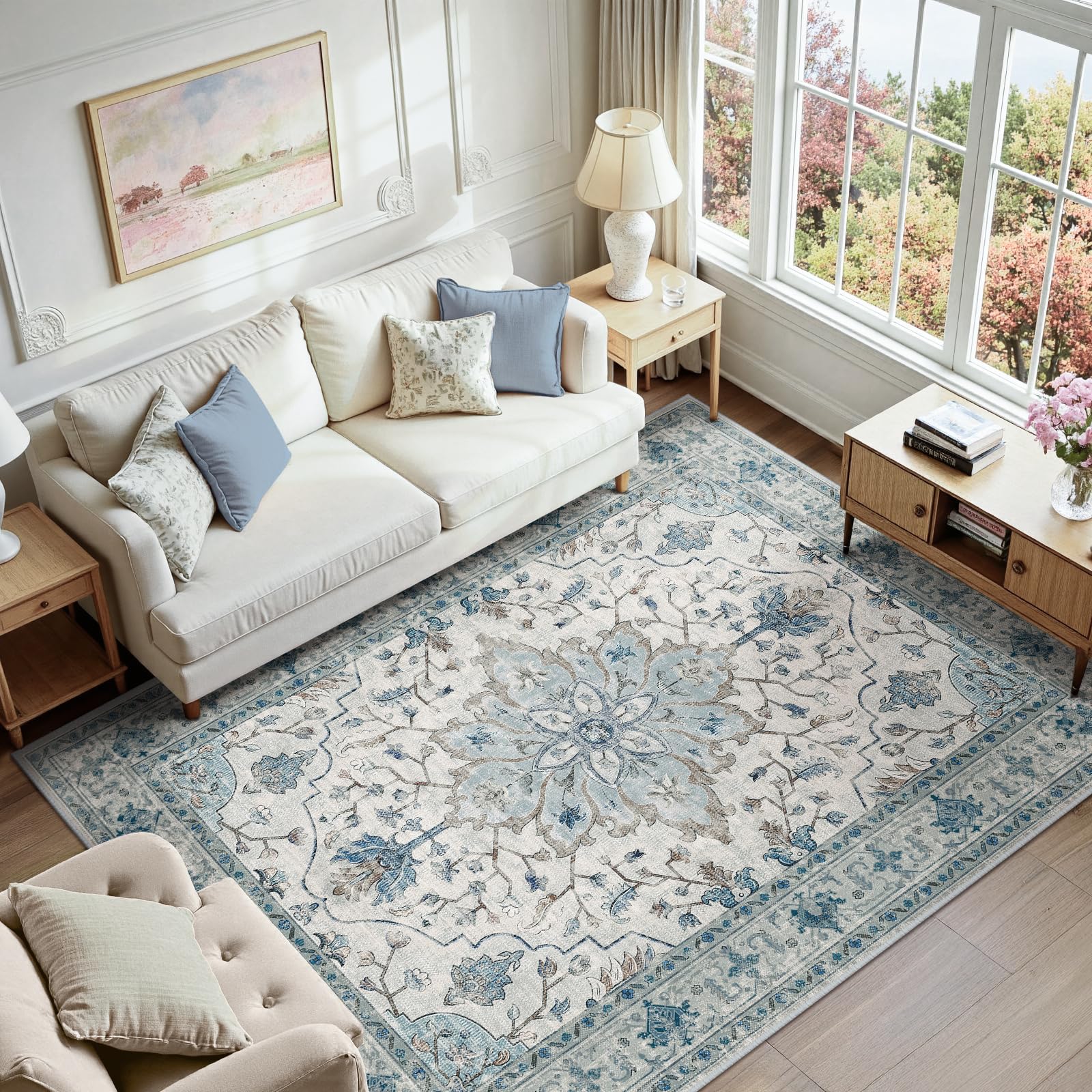 Non-slip backing keeps the RELEANY rug secure on smooth floors.