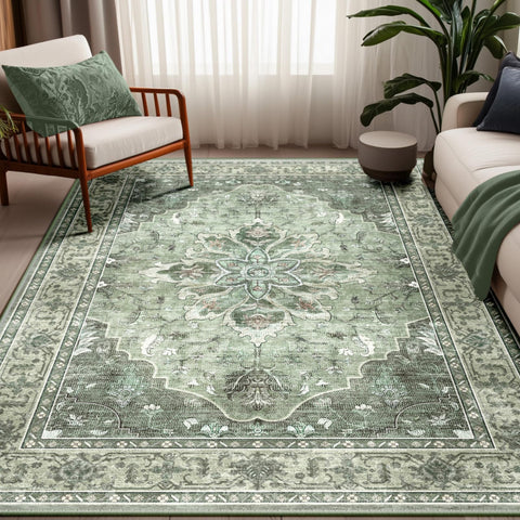 RELEANY area rug floral medallion pattern with non-slip backing for secure placement