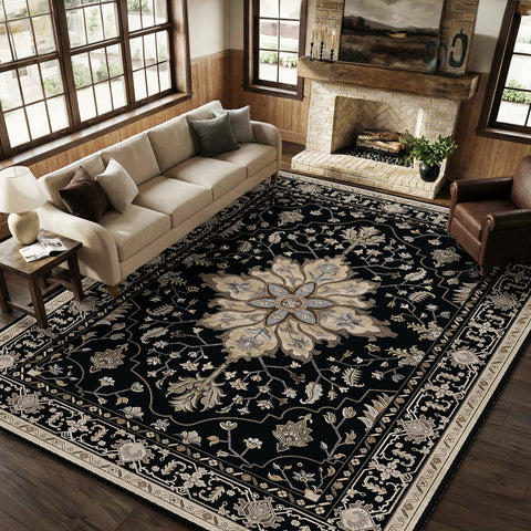 RELEANY 8x10 rug with floral vintage medallion pattern adds timeless style and easy cleaning.
