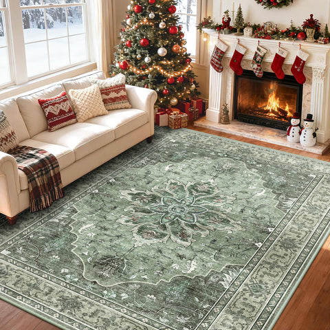 RELEANY rug in dark green gray pattern enhances depth and style