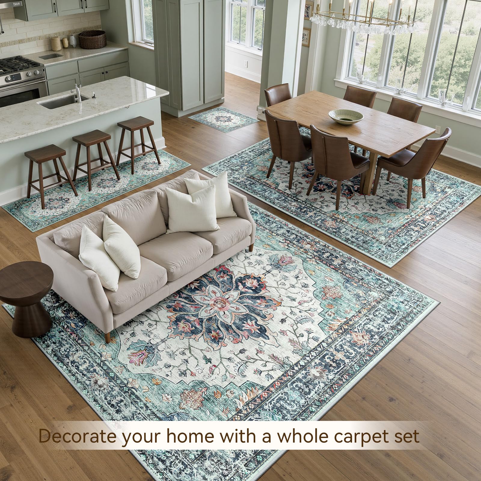 RELEANY 8x10 rug adds vintage flair to dining room decor