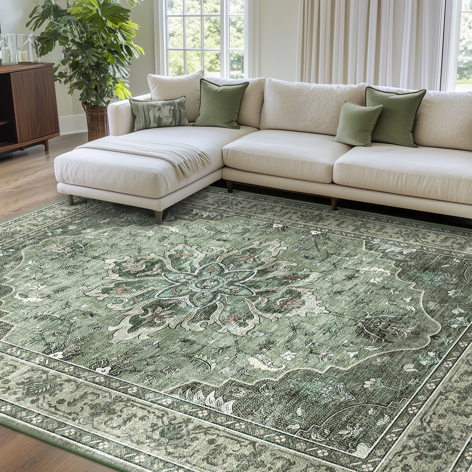 RELEANY area rug with floral medallion pattern adds cozy living room ambience