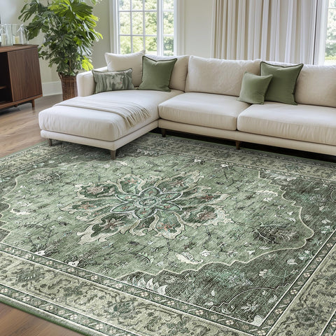 RELEANY area rug with floral medallion pattern adds cozy living room ambience