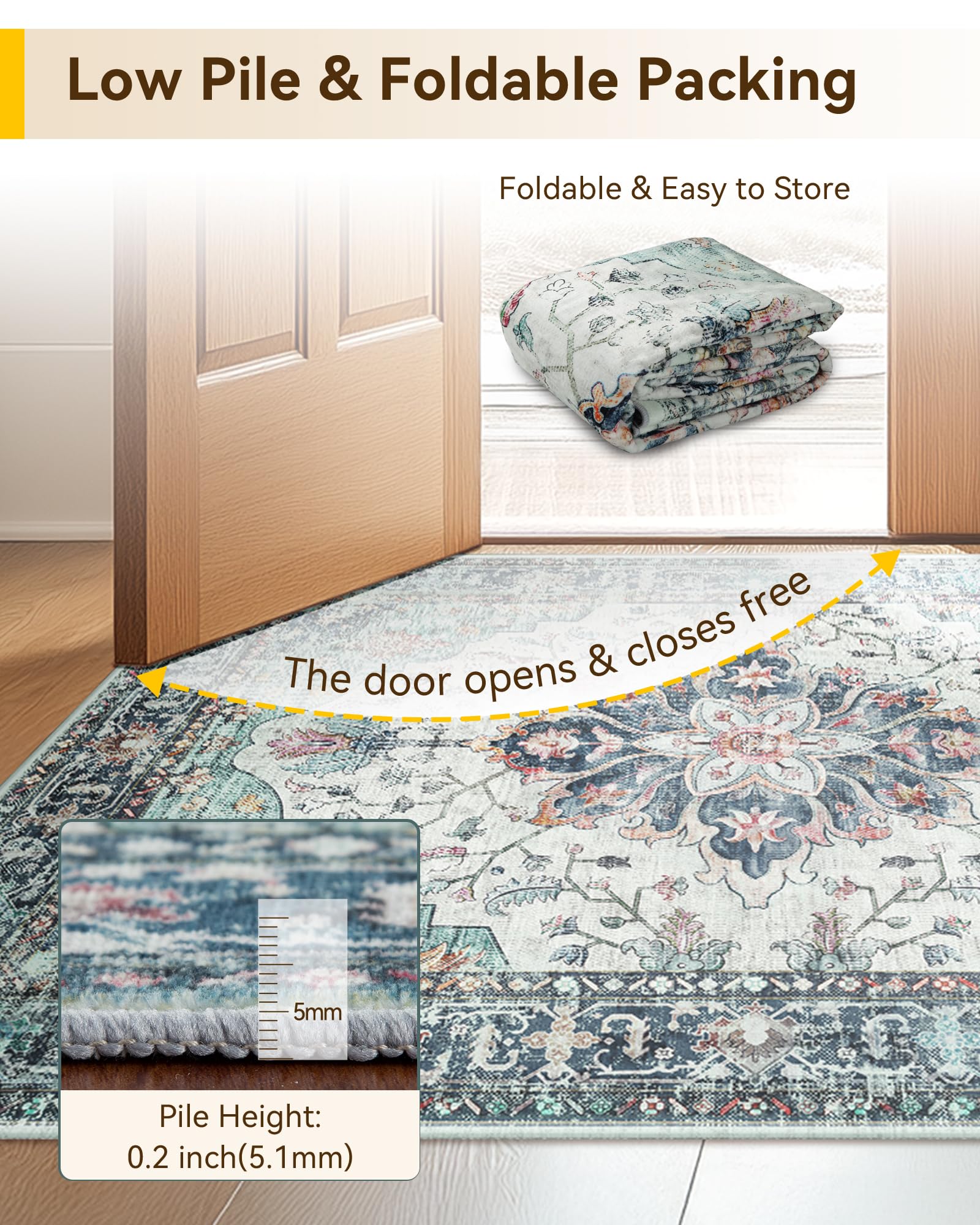 RELEANY low-pile soft rug feels gentle underfoot