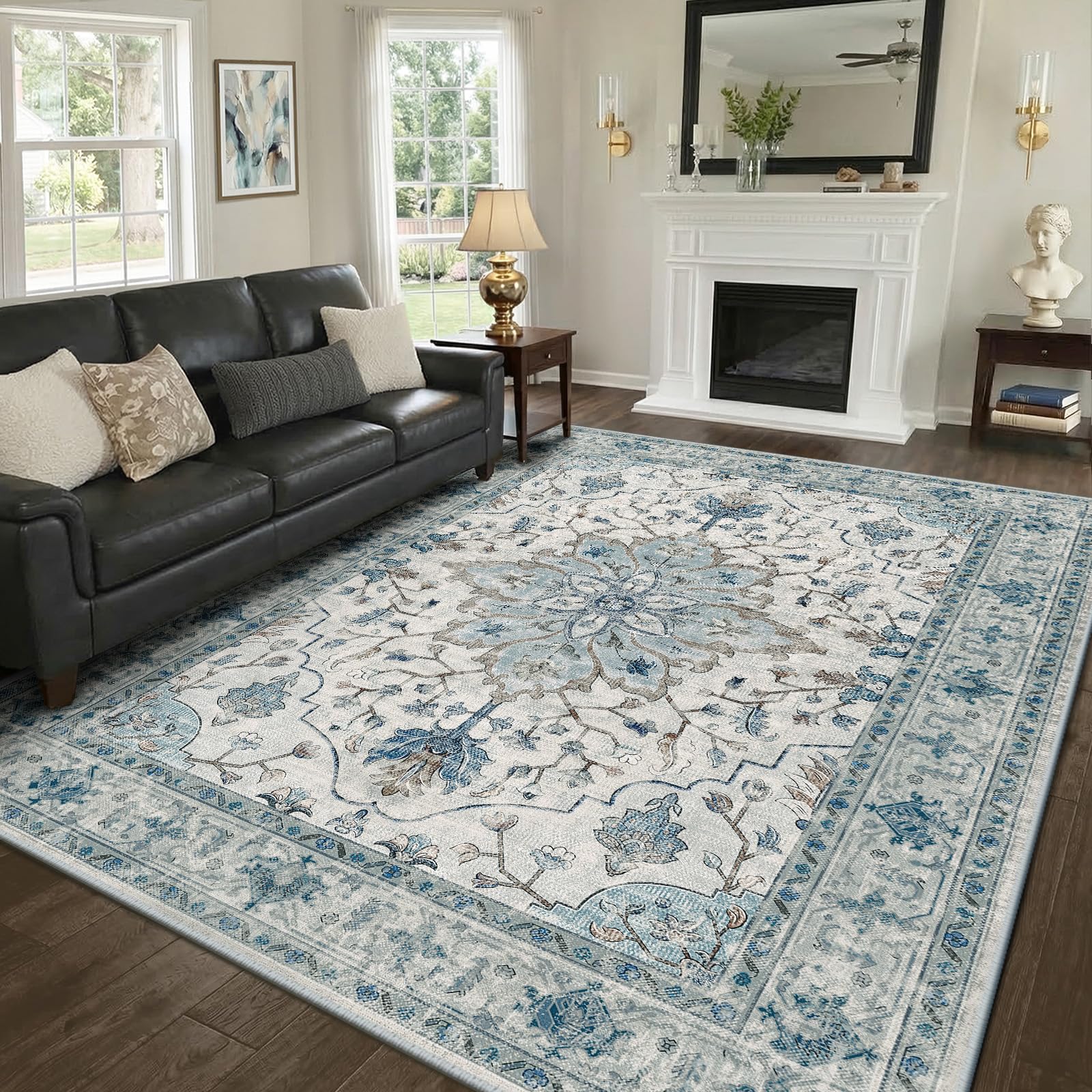 RELEANY floral distress medallion rug for living rooms with soft underfoot comfort