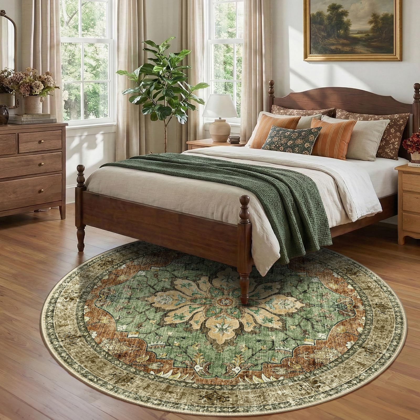 RELEANY area rug neutral brown medallion blends with bedrooms and dining areas with non slip backing