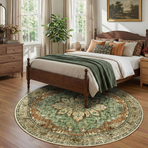 RELEANY area rug neutral brown medallion blends with bedrooms and dining areas with non slip backing