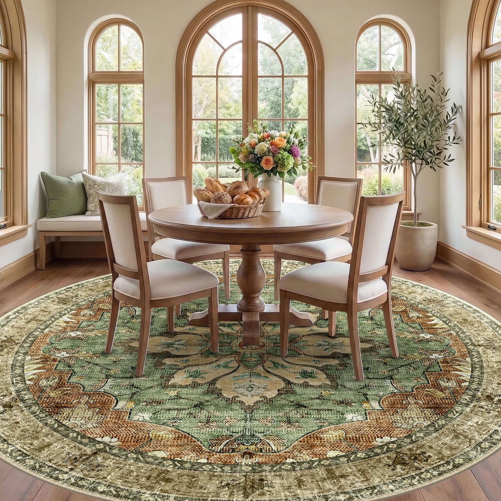 RELEANY area rug rust tone medallion pattern highlighting classic style and easy cleaning